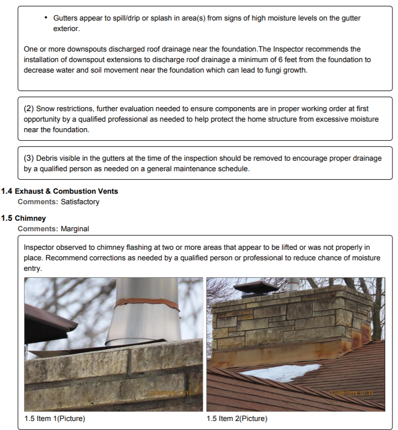 Sample inspection report — electrical system evaluation with photos